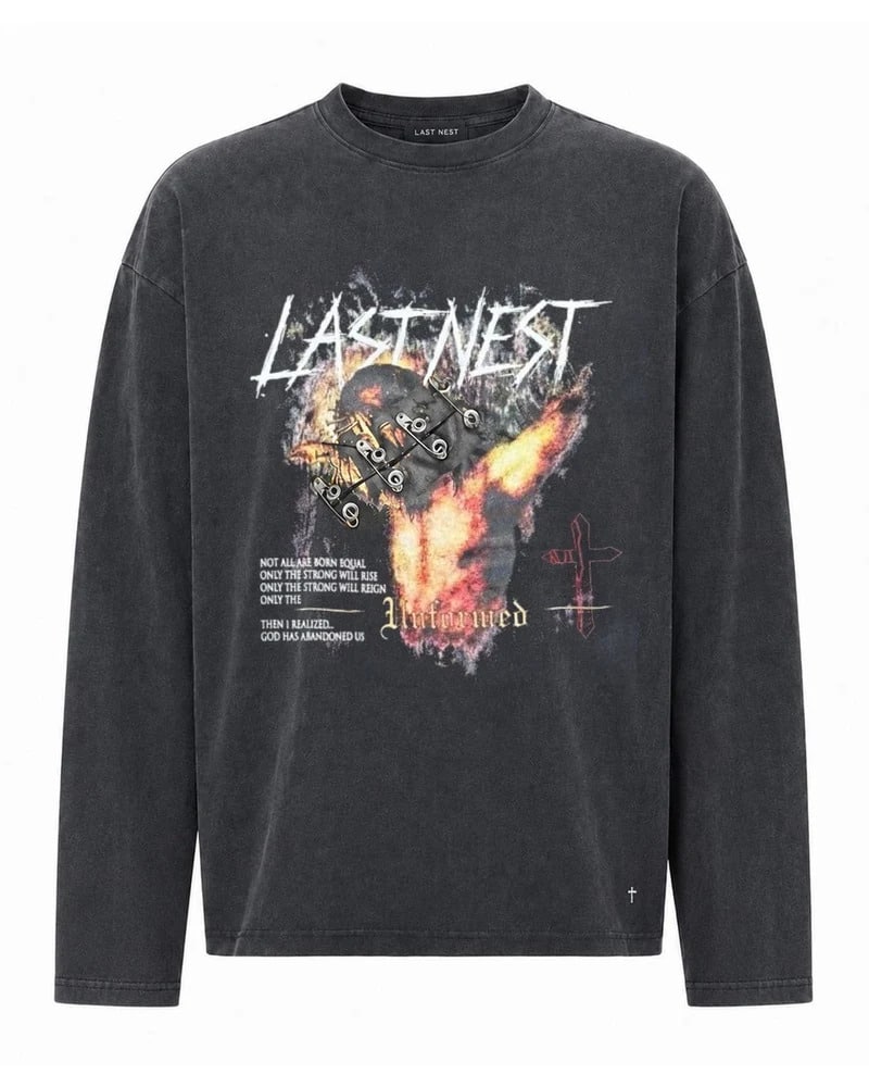 LAST NEST/God Hate Unformed Washed L/S T-Shirt / Wash Black black M