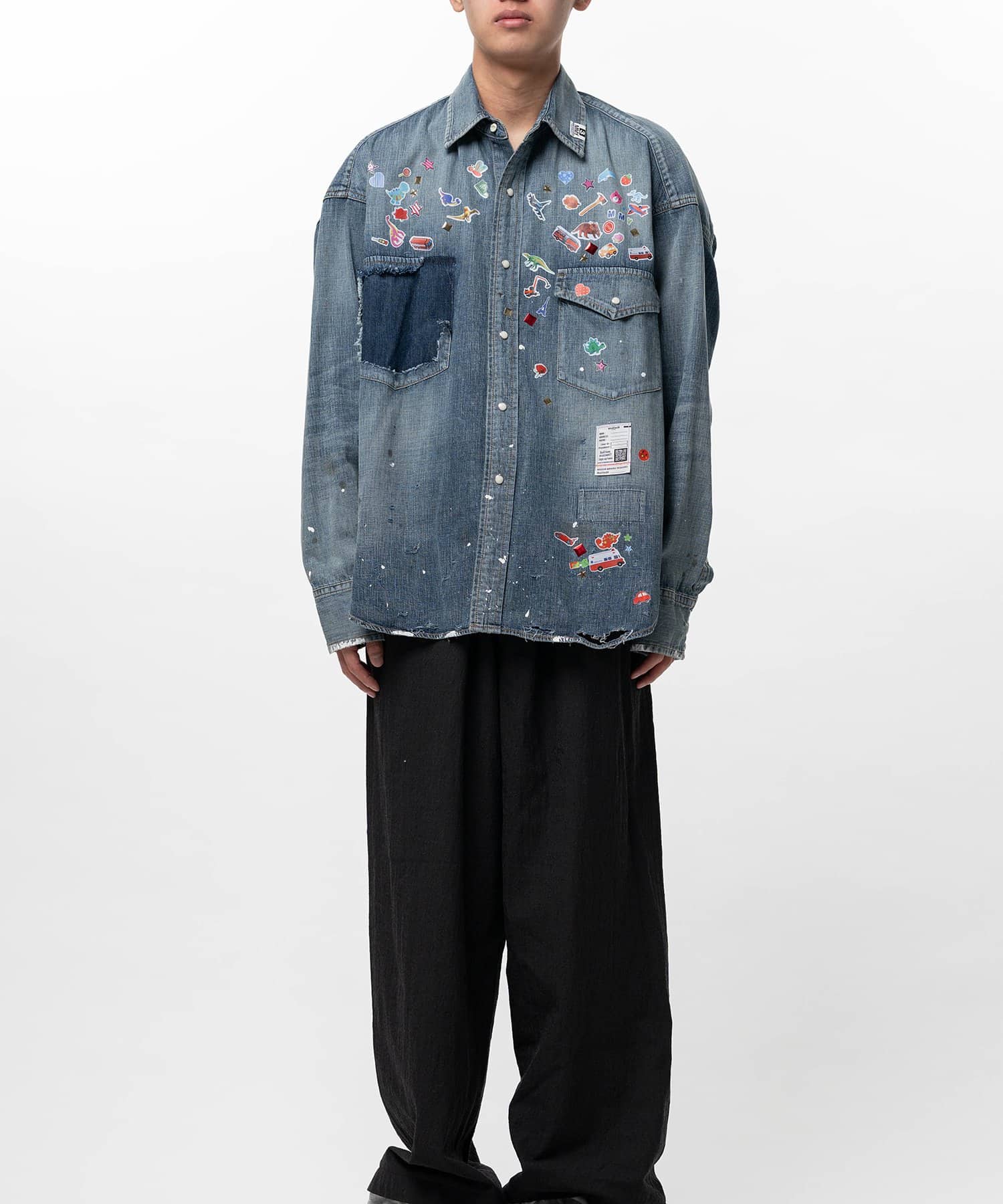 Maison MIHARA YASUHIRO/Kids Sticker Printed Denim Shirt