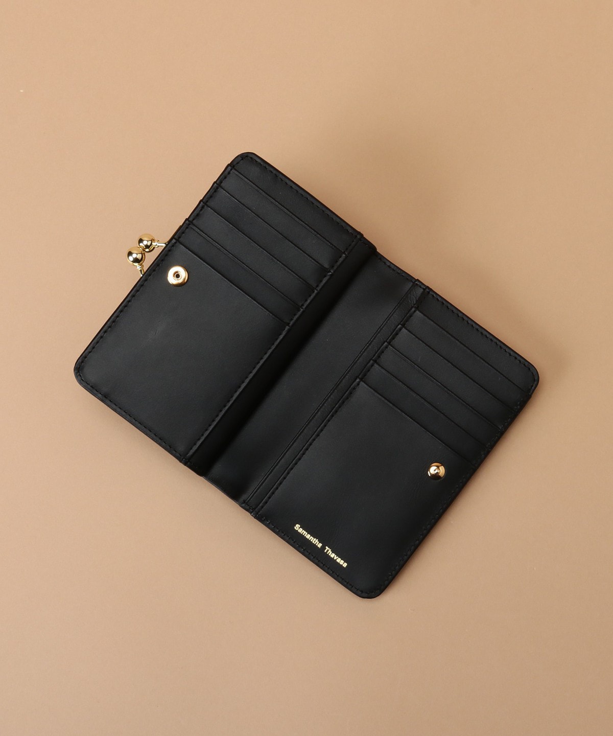 ラメレザービジュー 口金折財布 ブラック 0