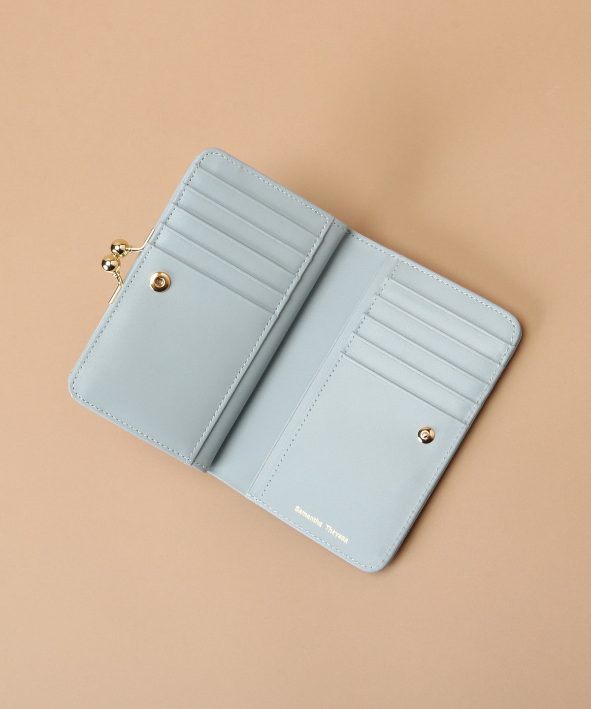 ラメレザービジュー 口金折財布 ライトブルー 0