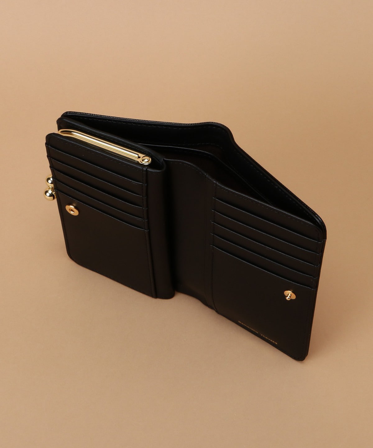 ラメレザービジュー 口金折財布 ブラック 0