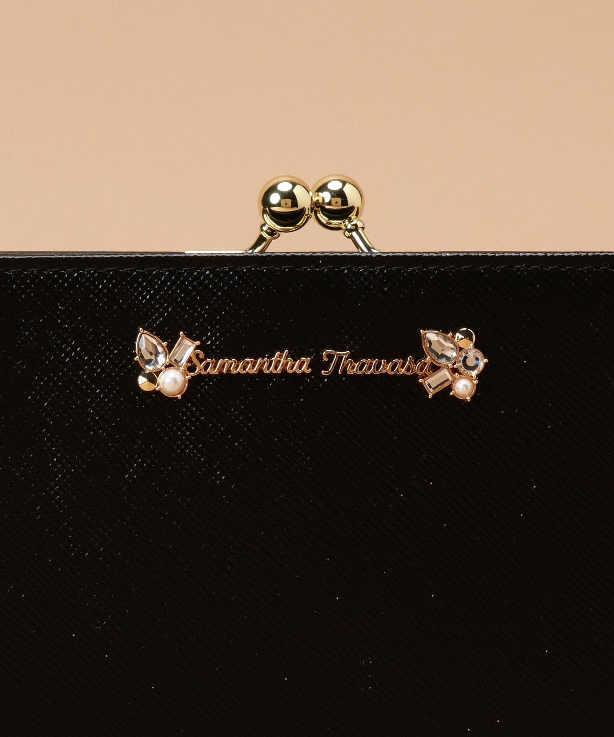 ラメレザービジュー 口金折財布 ブラック 0