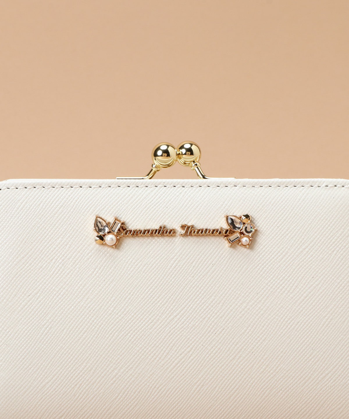 ラメレザービジュー 口金折財布 ホワイト 0