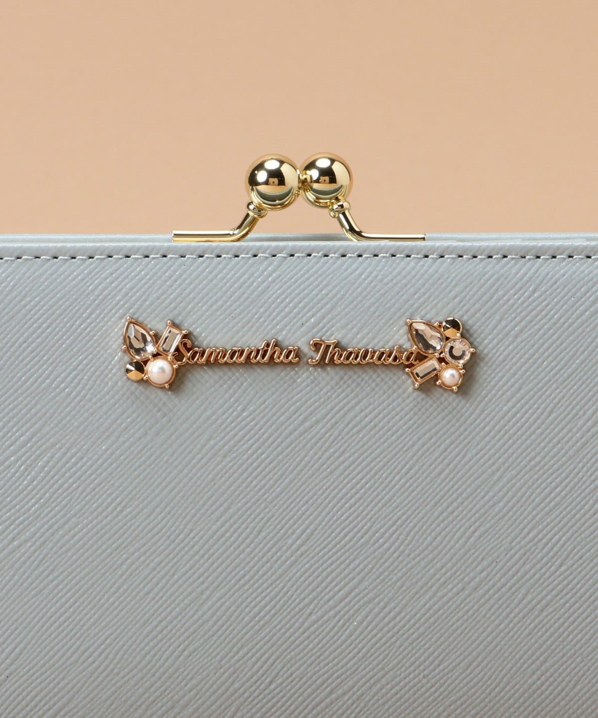 ラメレザービジュー 口金折財布 ライトブルー 0