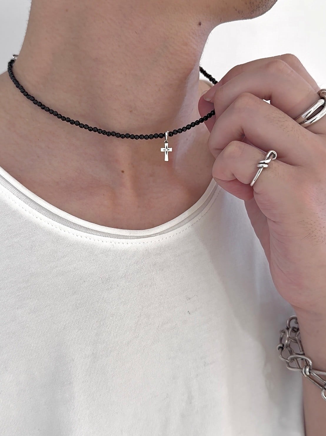 BLACK FREQUENCY w/ CROSS Necklace BLACKENED/ SHINY/ PAINT 40cm