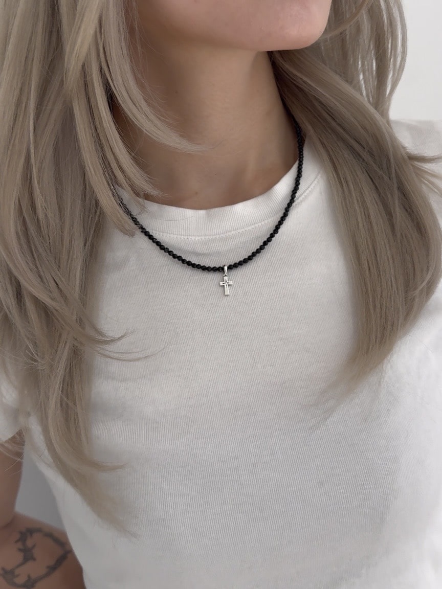 BLACK FREQUENCY w/ CROSS Necklace BLACKENED/ SHINY/ PAINT 40cm