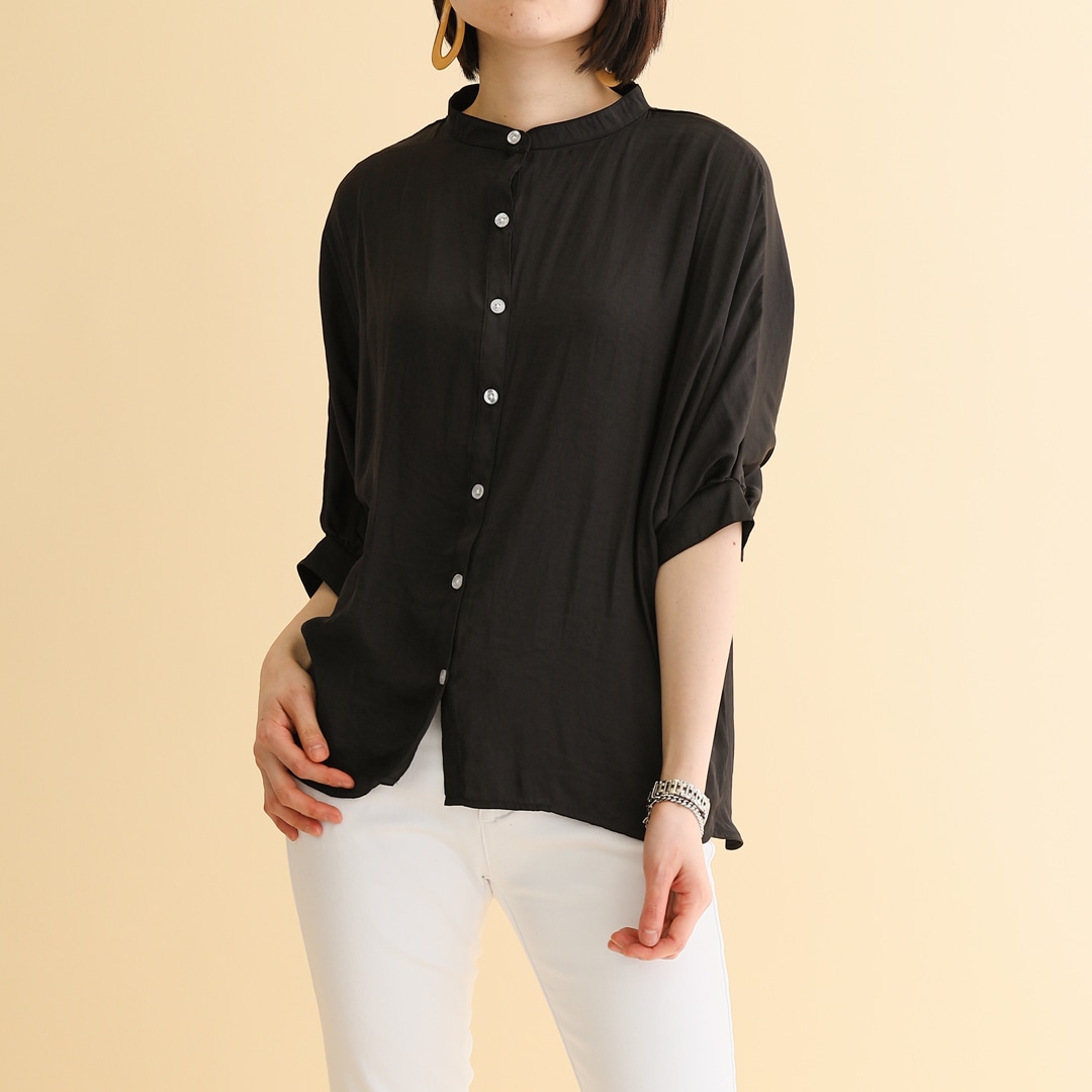 サテンドルマントップス 黒 F