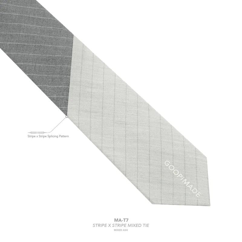 【GOOPiMADE】“MA-T7” Stripe x Stripe Mixed Tie - Mixed Ash Mixed Ash Free