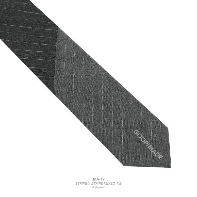 【GOOPiMADE】“MA-T7” Stripe x Stripe Mixed Tie - Mixed Gray Mixed Gray Free