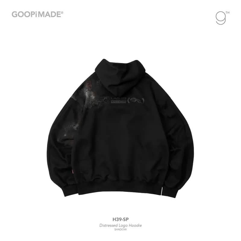 【GOOPiMADE】H39-SP Distressed Logo Hoodie  (Shadow) Shadow 1