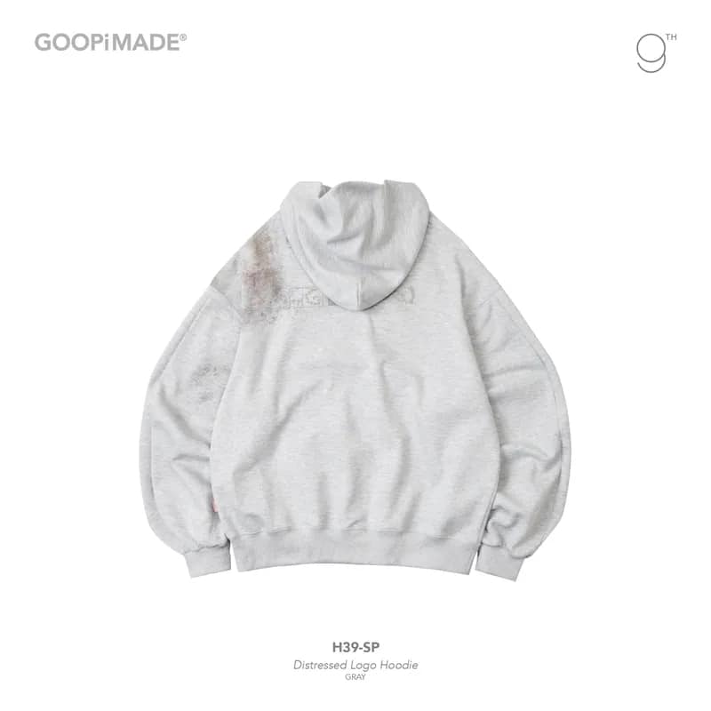  【GOOPiMADE】H39-SP Distressed Logo Hoodie  (Gray) Gray 1