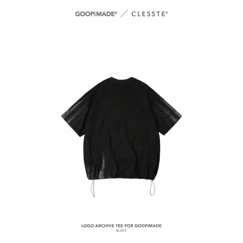 【GOOPiMADE】LOGO ARCHIVE TEE WITH DRAWSTRING FOR GOOPiMADE - BLACK BLACK 1