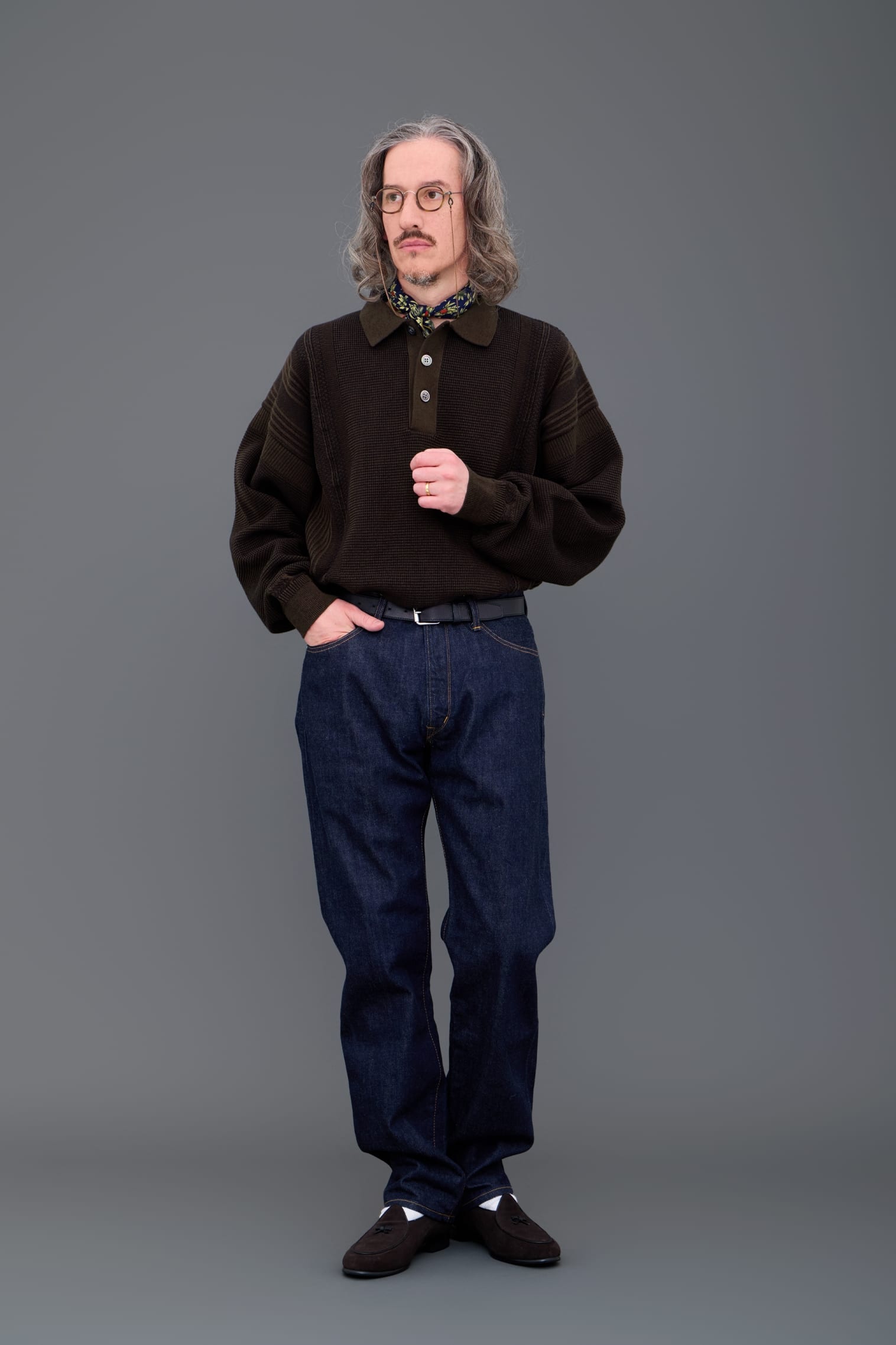 【YASHIKI】Akisame Knit Polo（秋雨）(BROWN) BROWN 1