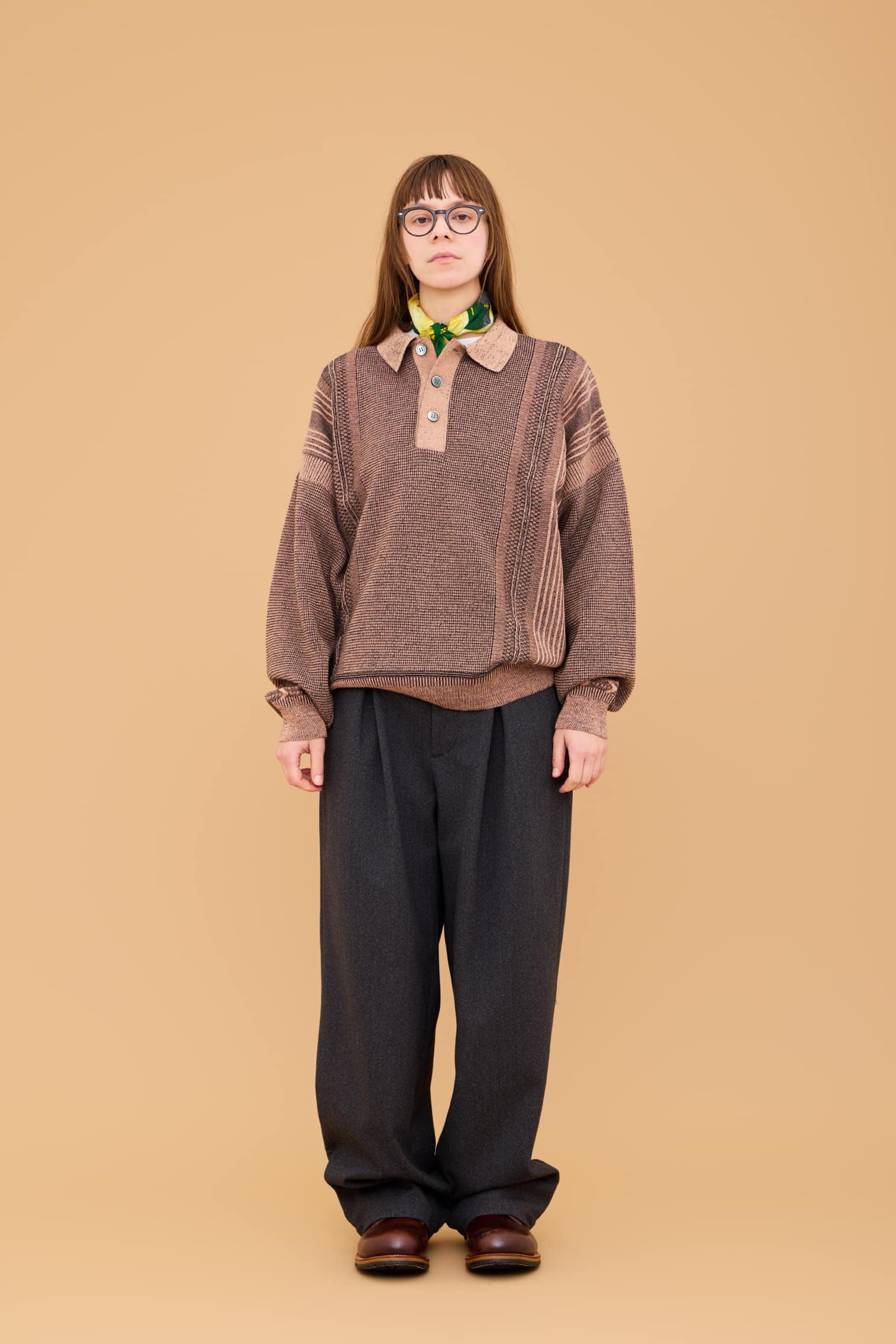  【YASHIKI】Akisame Knit Polo（秋雨）(PINK) PINK 1