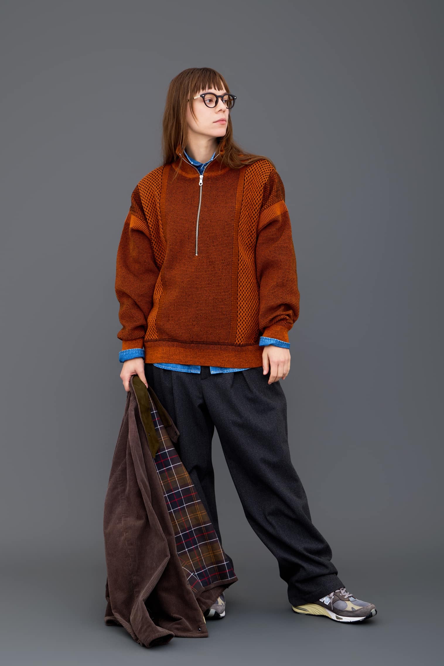 【YASHIKI】Karita Half Zip Knit （苅田）(ORANGE) ORANGE 1