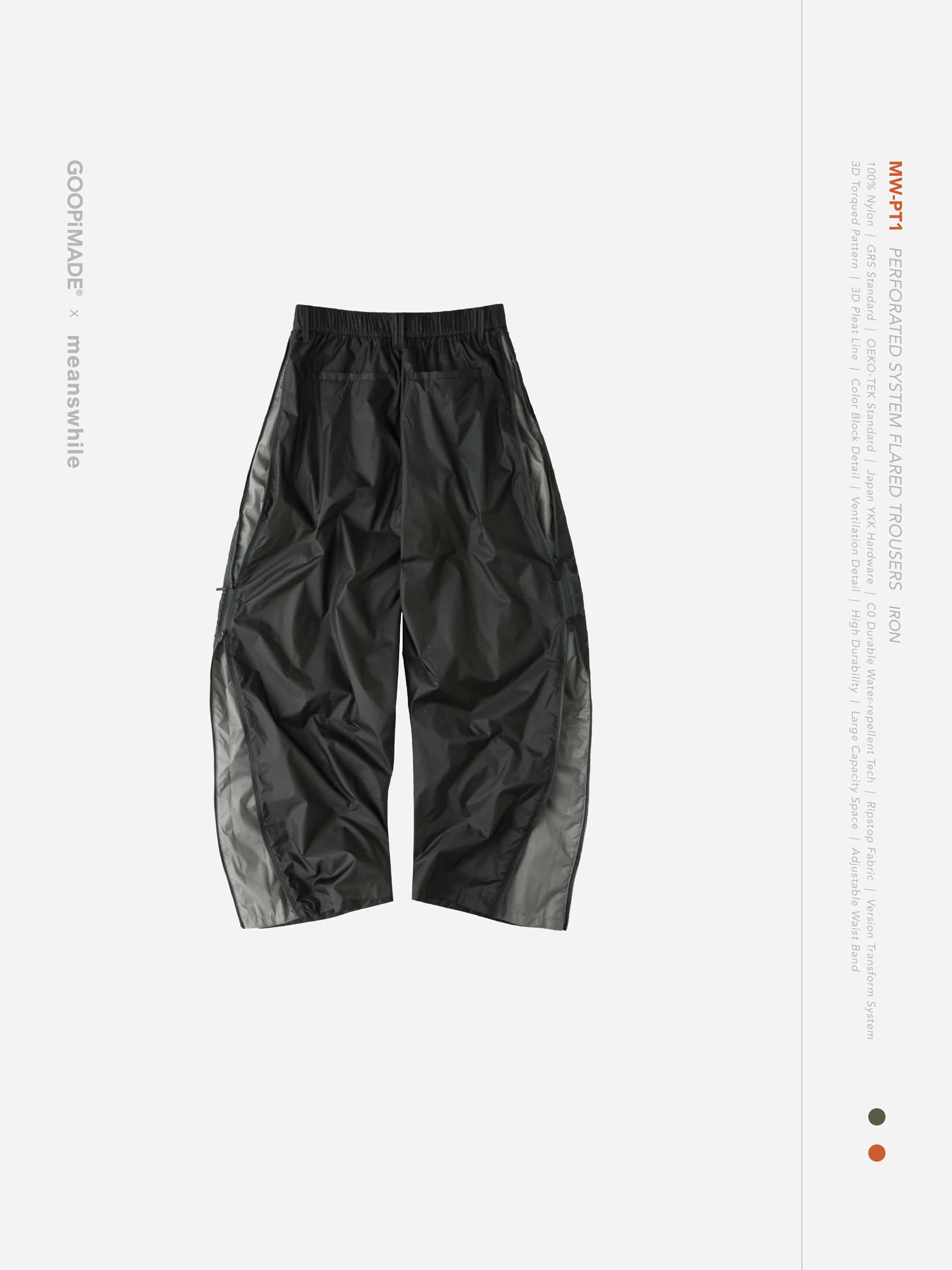 【GOOPiMADE×meanswhile】“MW-PT1” Perforated System Flared Trousers - Irom Iron 1