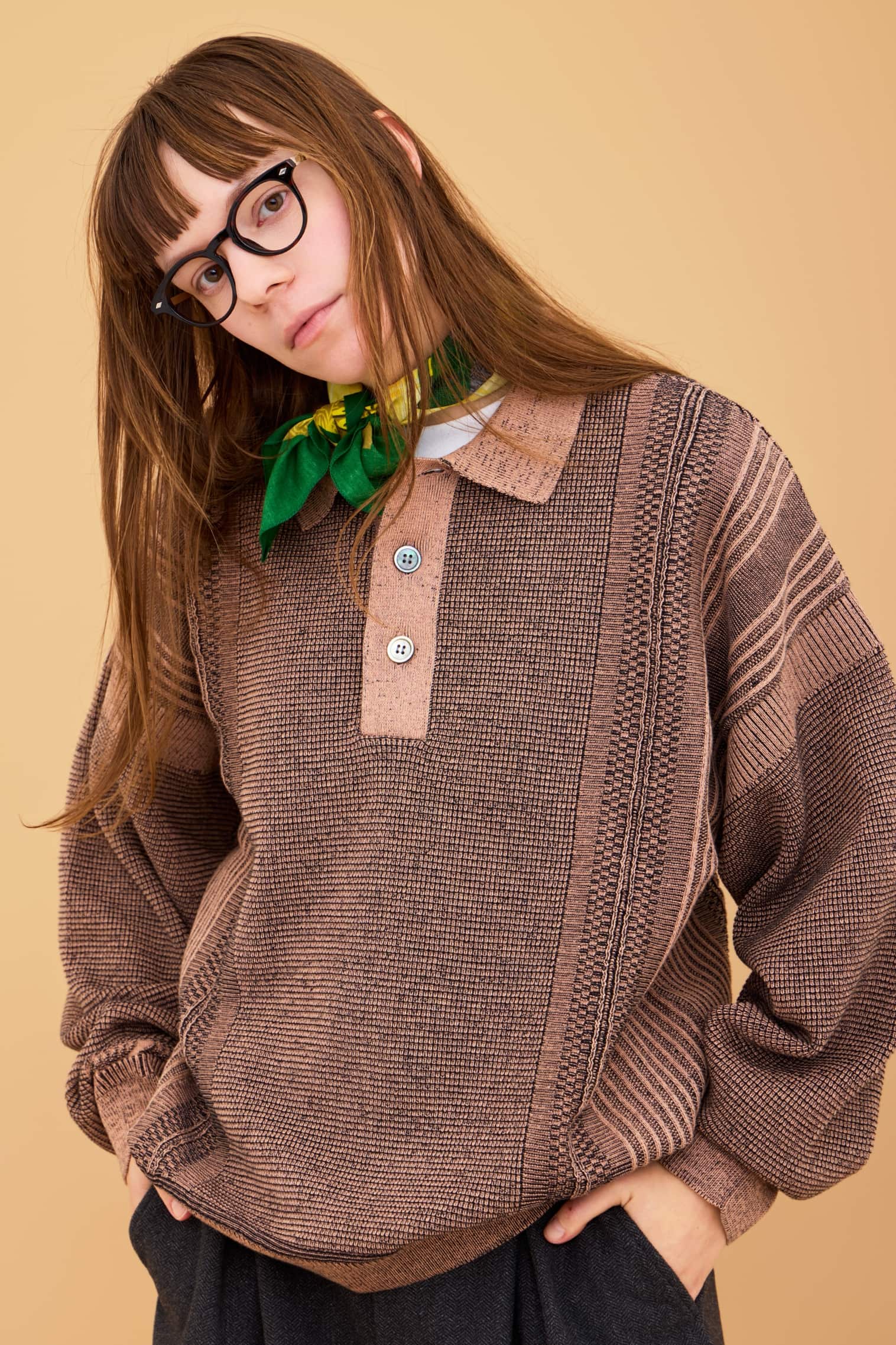  【YASHIKI】Akisame Knit Polo（秋雨）(PINK) PINK 1