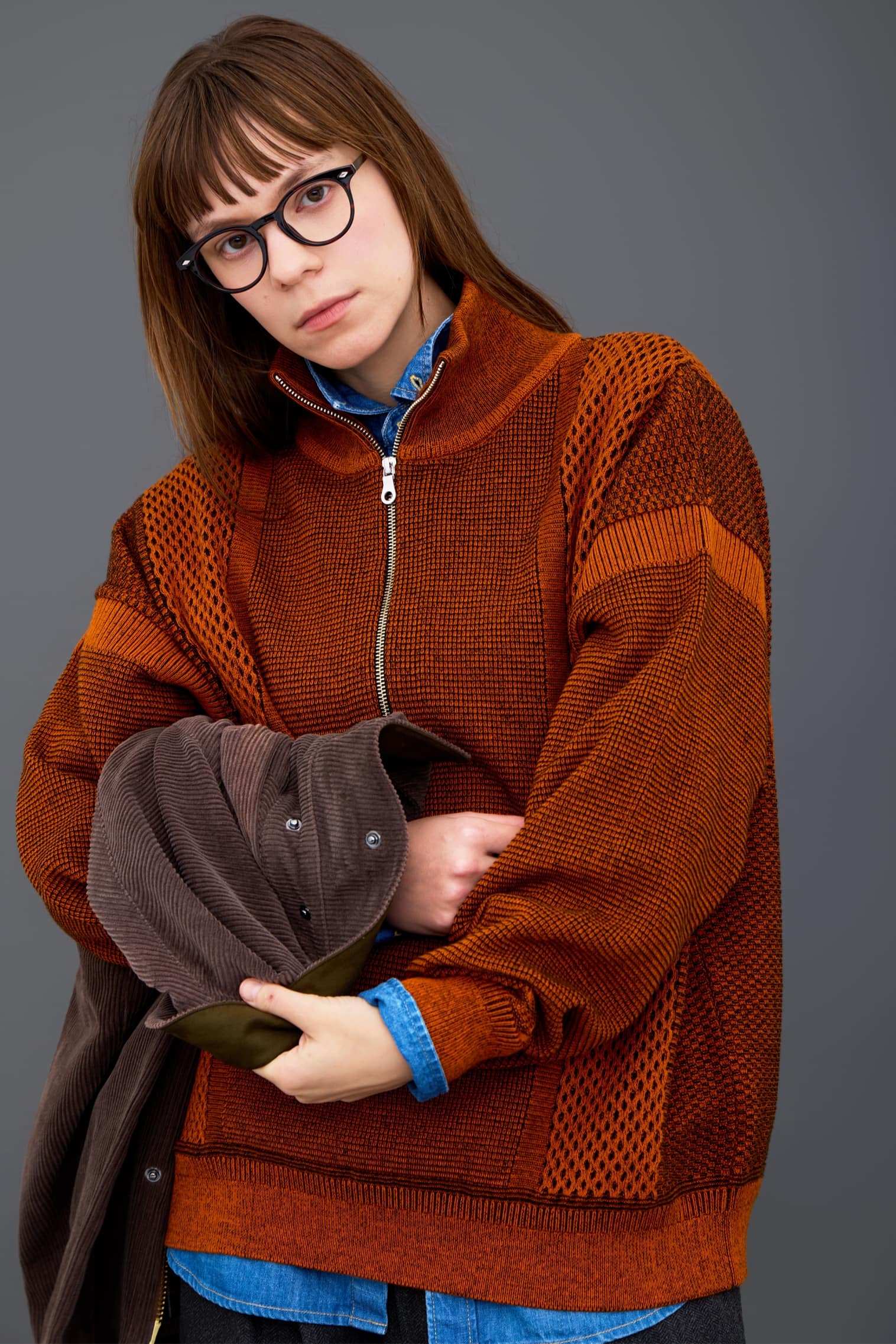 【YASHIKI】Karita Half Zip Knit （苅田）(ORANGE) ORANGE 1