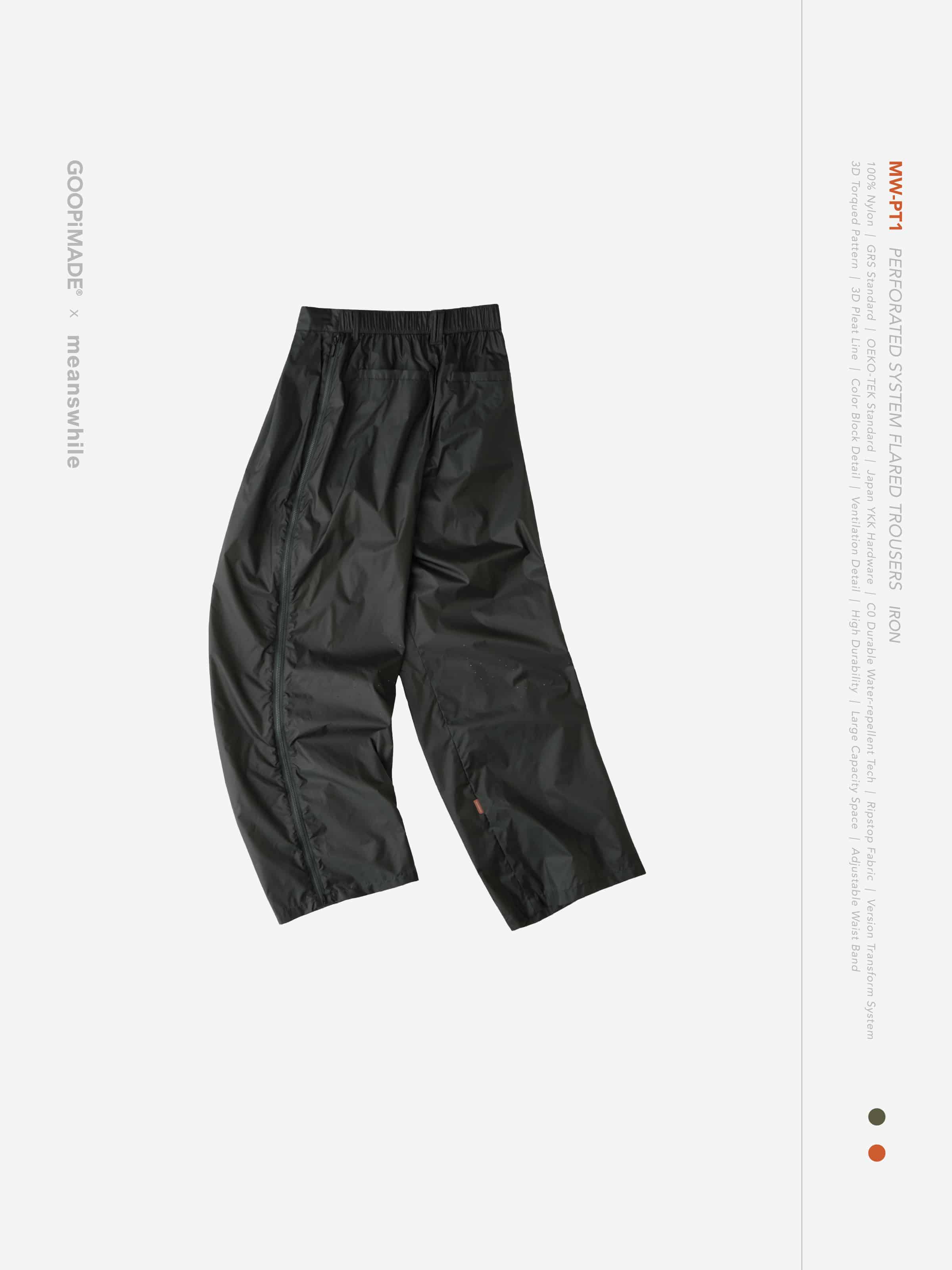 【GOOPiMADE×meanswhile】“MW-PT1” Perforated System Flared Trousers - Irom Iron 1