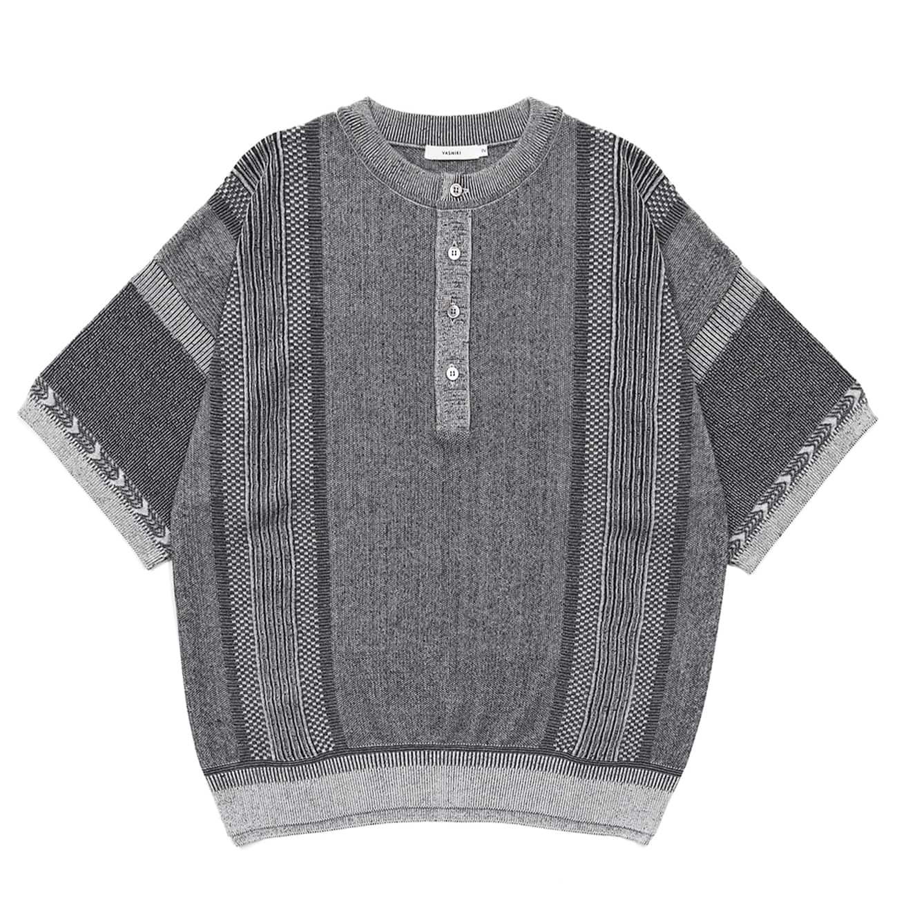 【YASHIKI】Ryokufu Henley Knit (MIX-GRAY) MIX-GRAY 1