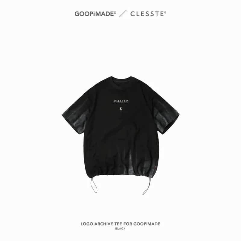 【GOOPiMADE】LOGO ARCHIVE TEE WITH DRAWSTRING FOR GOOPiMADE - BLACK BLACK 1