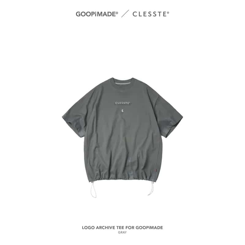 【GOOPiMADE】LOGO ARCHIVE TEE WITH DRAWSTRING FOR GOOPiMADE - GRAY GRAY 1