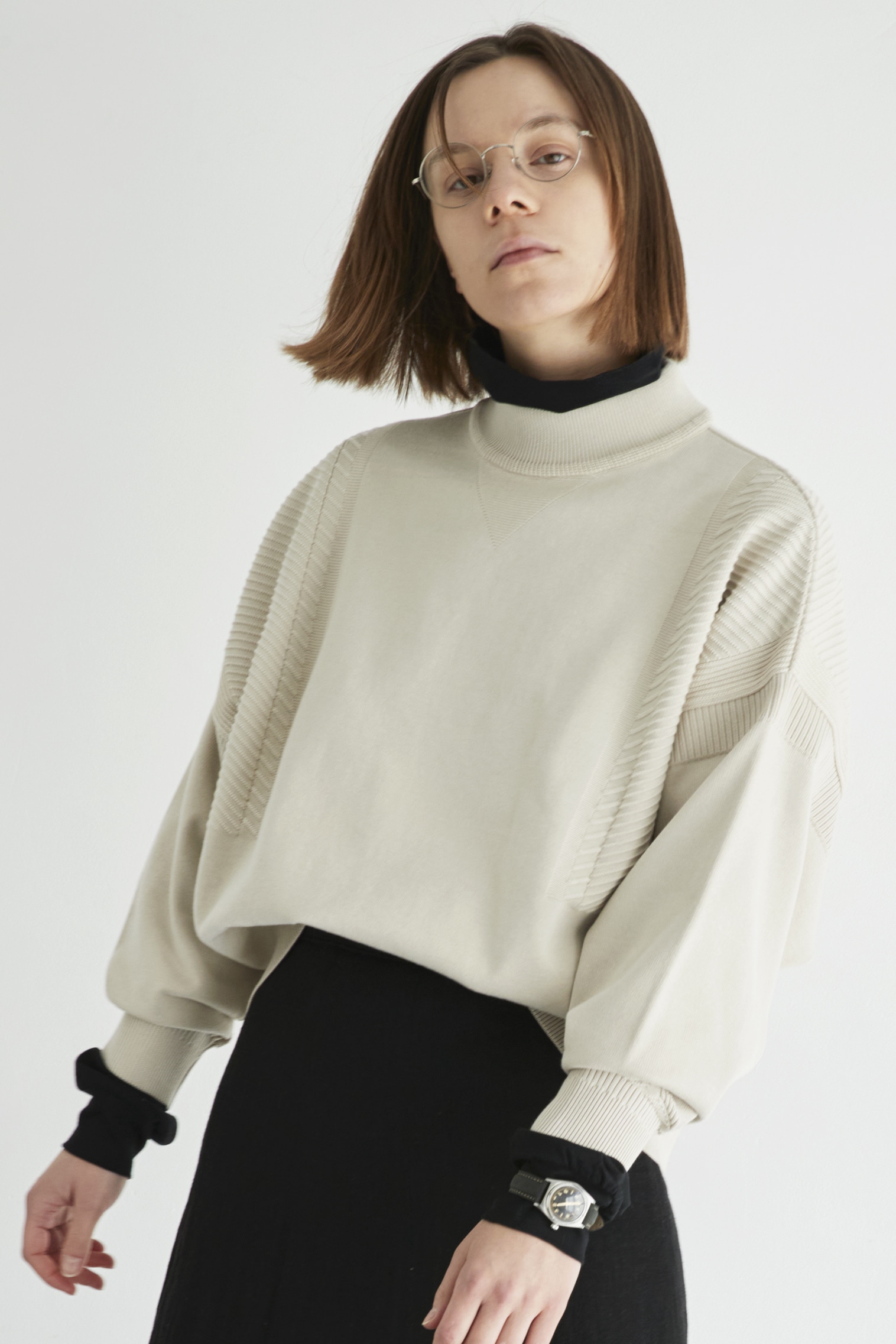 YASHIKI] Akisora Mock neck Knit（秋空）(1 PEARL-GRAY)｜ MSPC