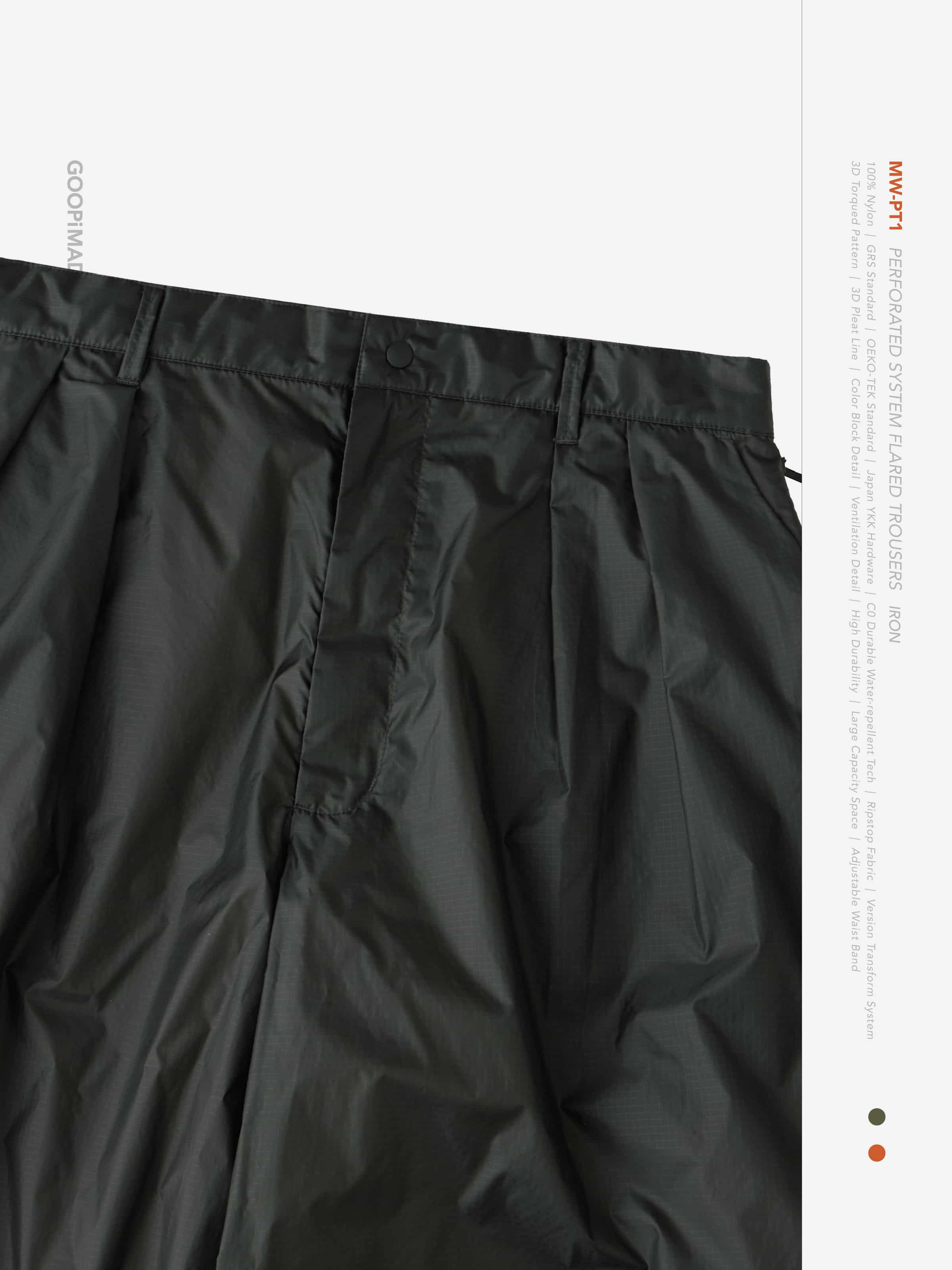 【GOOPiMADE×meanswhile】“MW-PT1” Perforated System Flared Trousers - Irom Iron 1