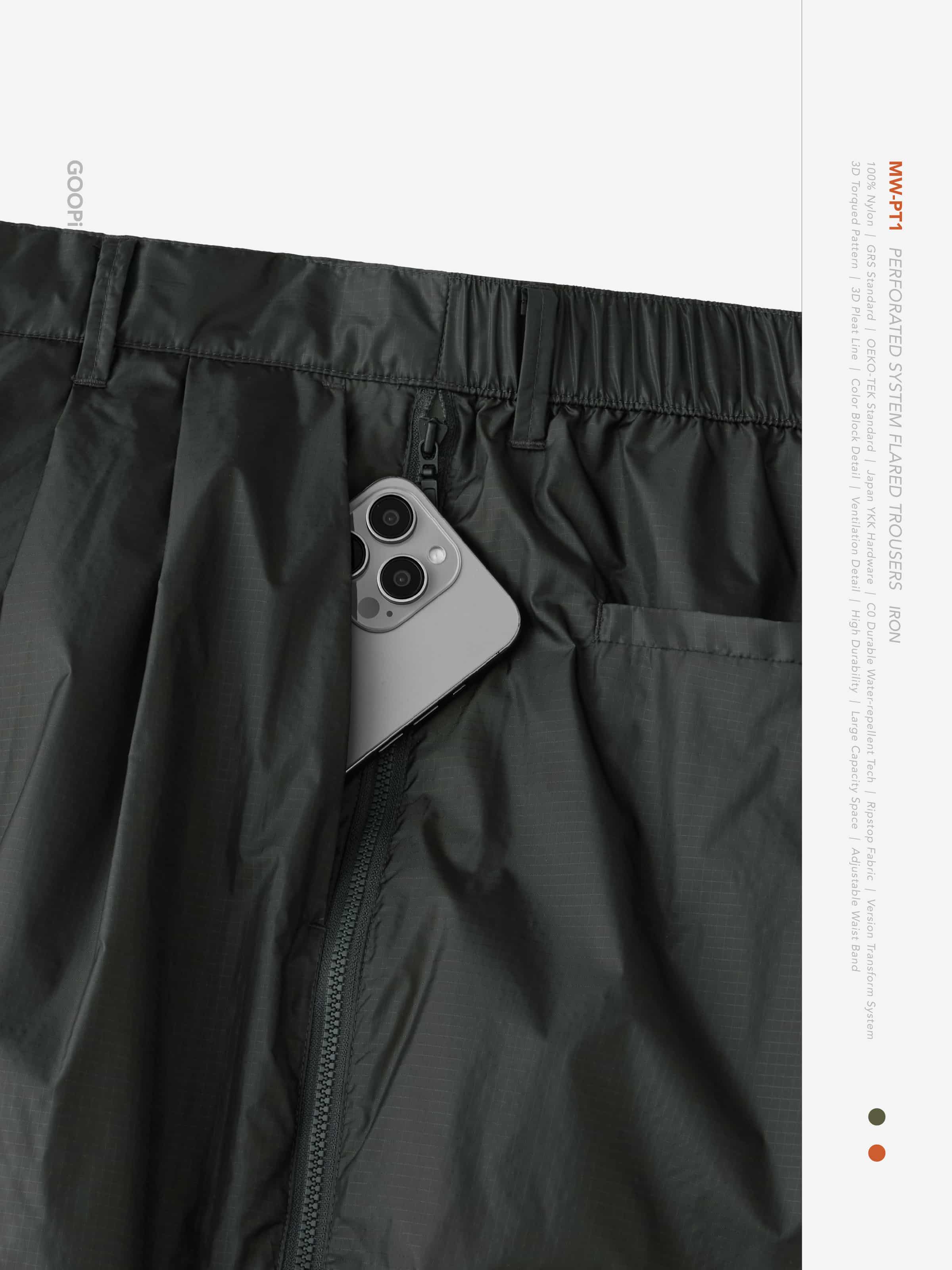 【GOOPiMADE×meanswhile】“MW-PT1” Perforated System Flared Trousers - Irom Iron 1