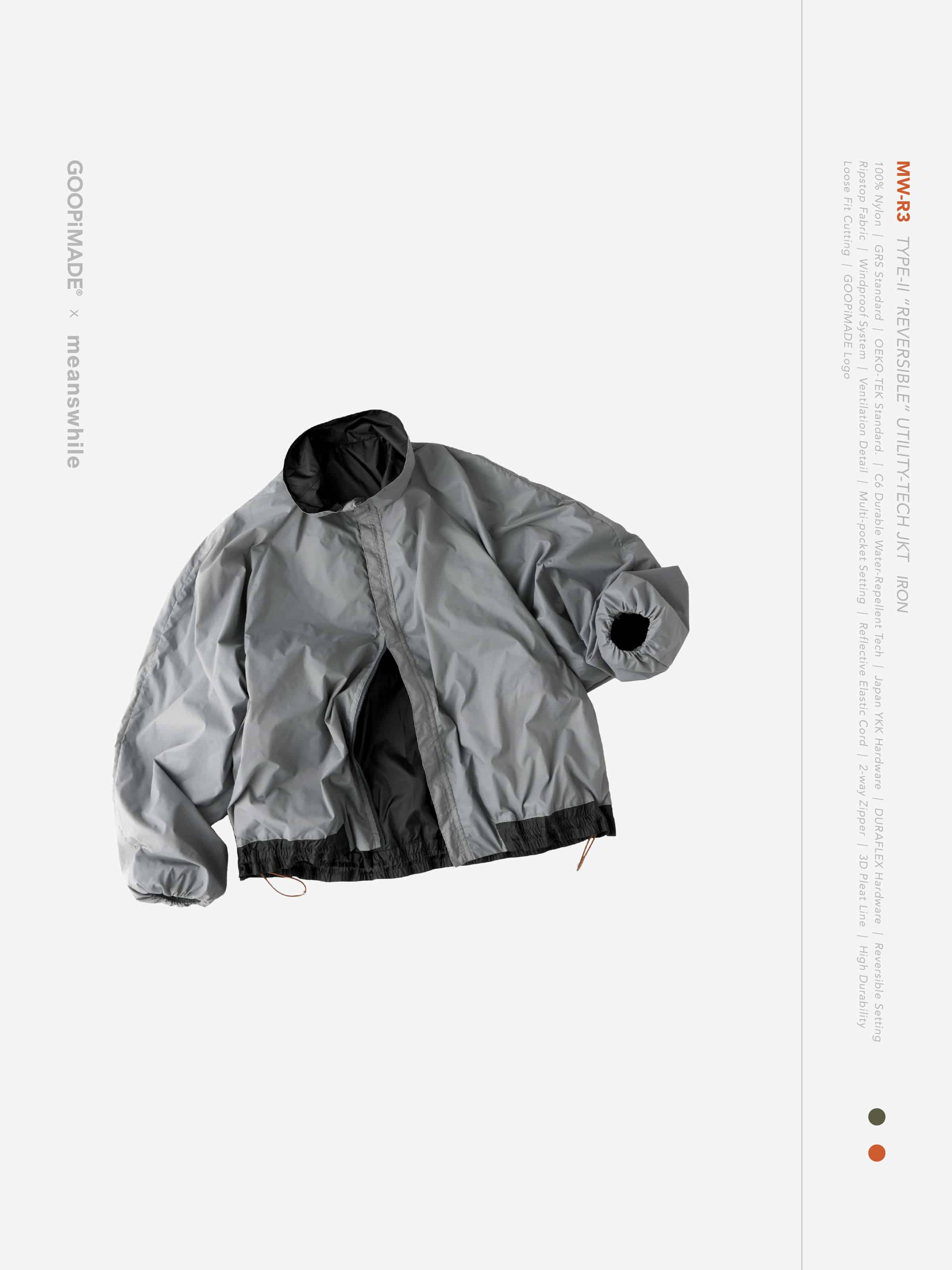 GOOPiMADE x meanswhile “MW-R3” Type-II “REVERSIBLE” Utility-Tech JKT(Iron) Iron 1