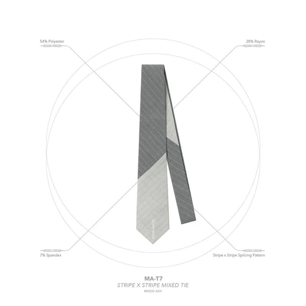 【GOOPiMADE】“MA-T7” Stripe x Stripe Mixed Tie - Mixed Ash Mixed Ash Free