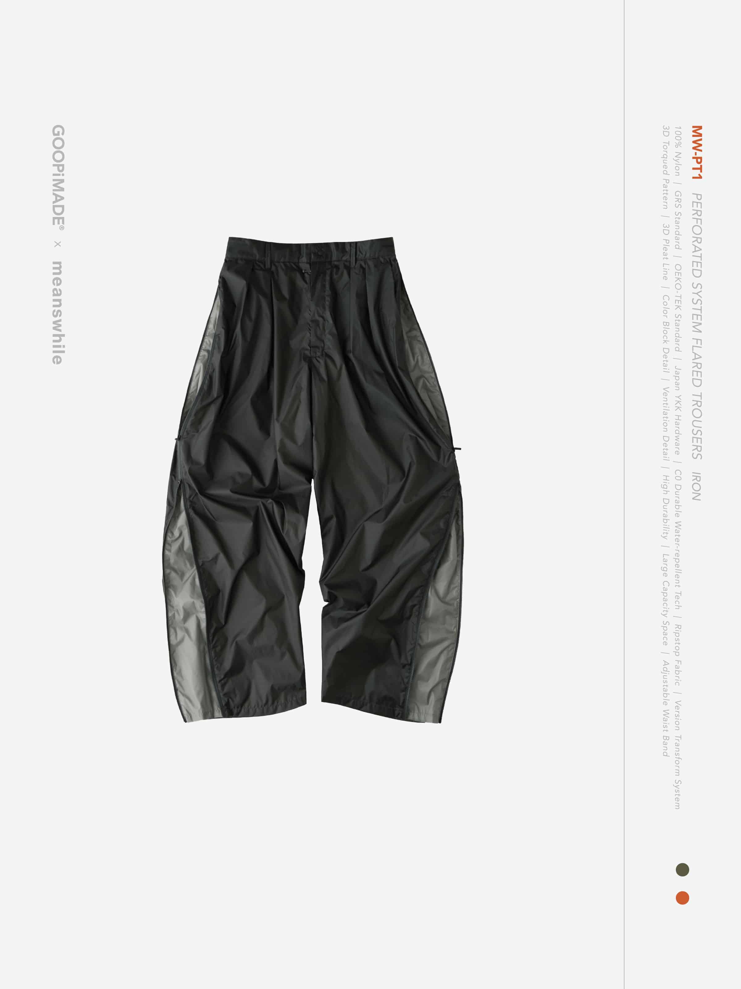 【GOOPiMADE×meanswhile】“MW-PT1” Perforated System Flared Trousers - Irom Iron 1