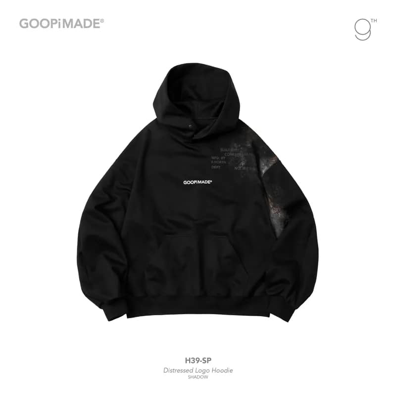 【GOOPiMADE】H39-SP Distressed Logo Hoodie  (Shadow) Shadow 1