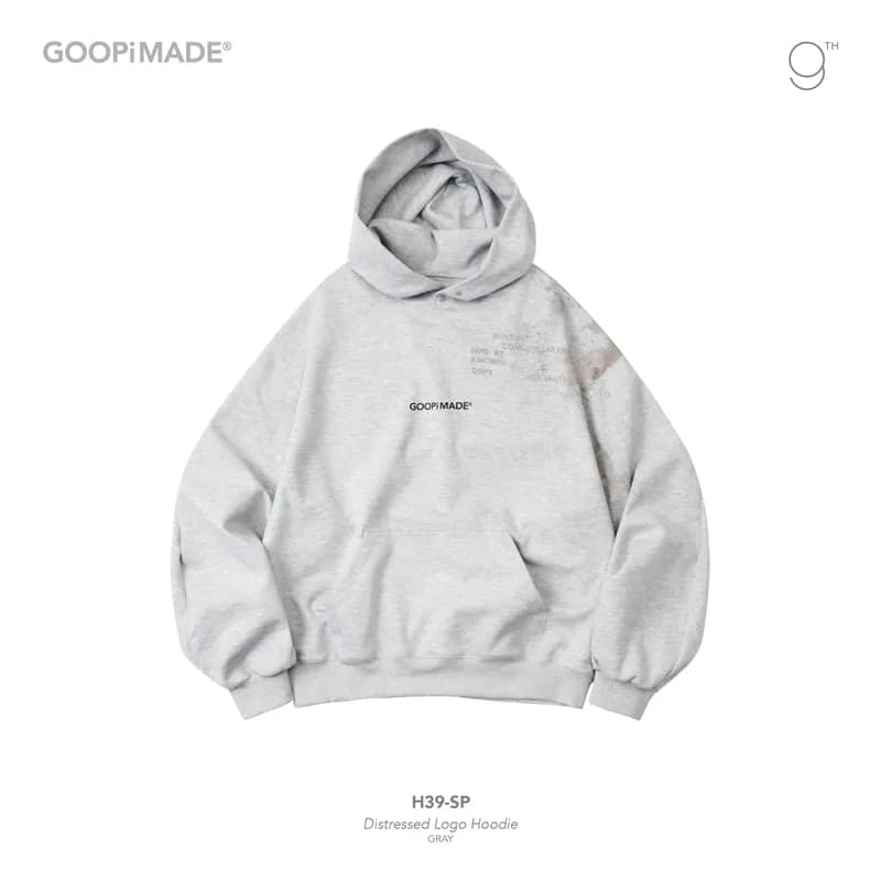  【GOOPiMADE】H39-SP Distressed Logo Hoodie  (Gray) Gray 1