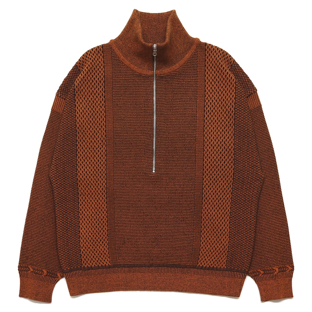【YASHIKI】Karita Half Zip Knit （苅田）(ORANGE) ORANGE 1