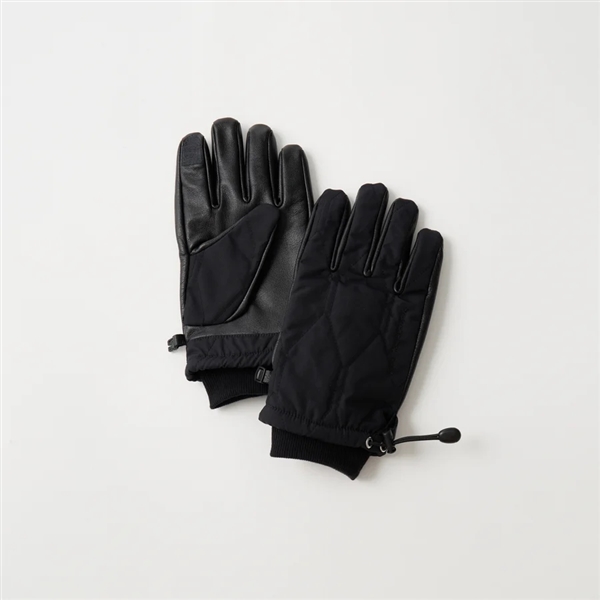 【White Mountaineering】LEATHER & QUILTED NYLON GLOVE (BLACK) BLACK M