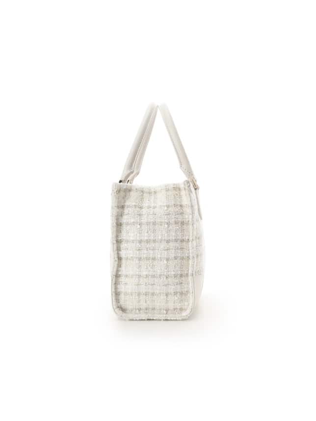 [Holiday Collection]ファンシーツイード スクエアハンドバッグ(ホワイト)