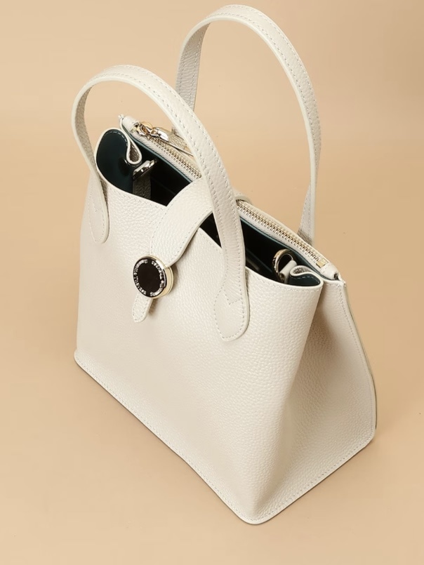 サークルモチーフスクエアレザートートバッグ 小サイズ オフホワイト