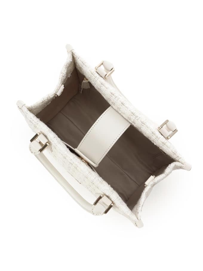 [Holiday Collection]ファンシーツイード スクエアハンドバッグ(ホワイト)