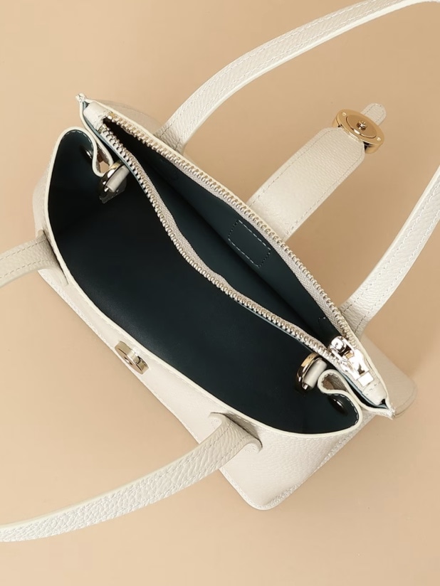 サークルモチーフスクエアレザートートバッグ 小サイズ オフホワイト