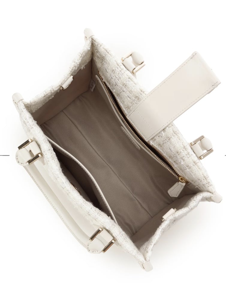 [Holiday Collection]ファンシーツイード スクエアハンドバッグ(ホワイト)