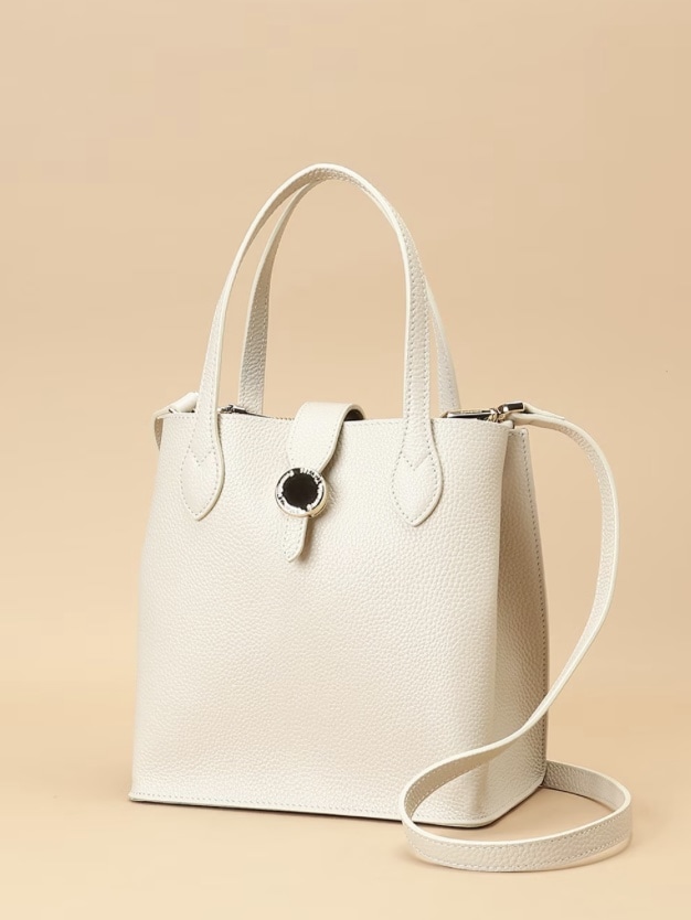 サークルモチーフスクエアレザートートバッグ 小サイズ オフホワイト