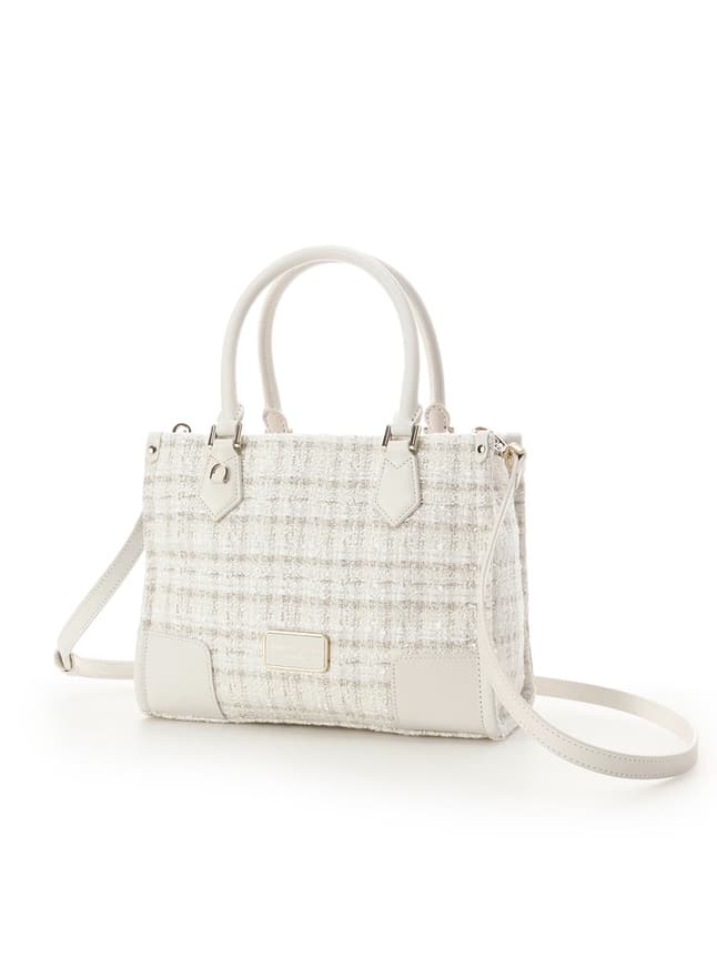 [Holiday Collection]ファンシーツイード スクエアハンドバッグ(ホワイト)