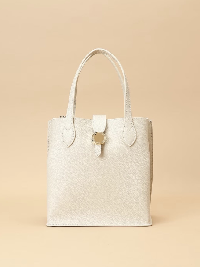 サークルモチーフスクエアレザートートバッグ 小サイズ オフホワイト