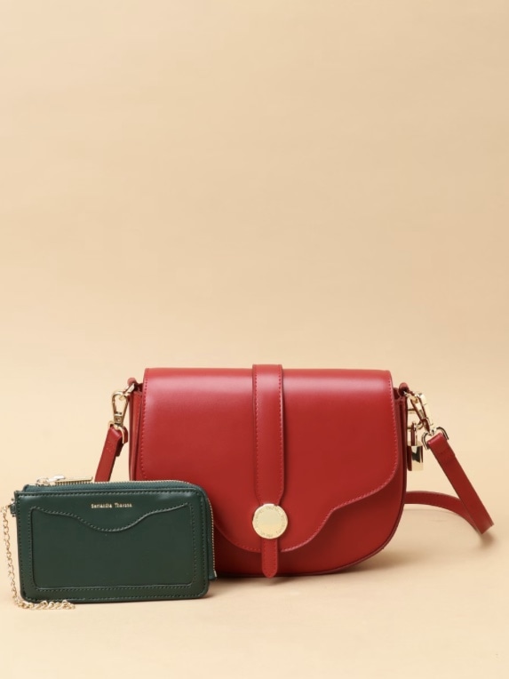 フラグメントケース付きフラワーカット ショルダーバッグ レッド