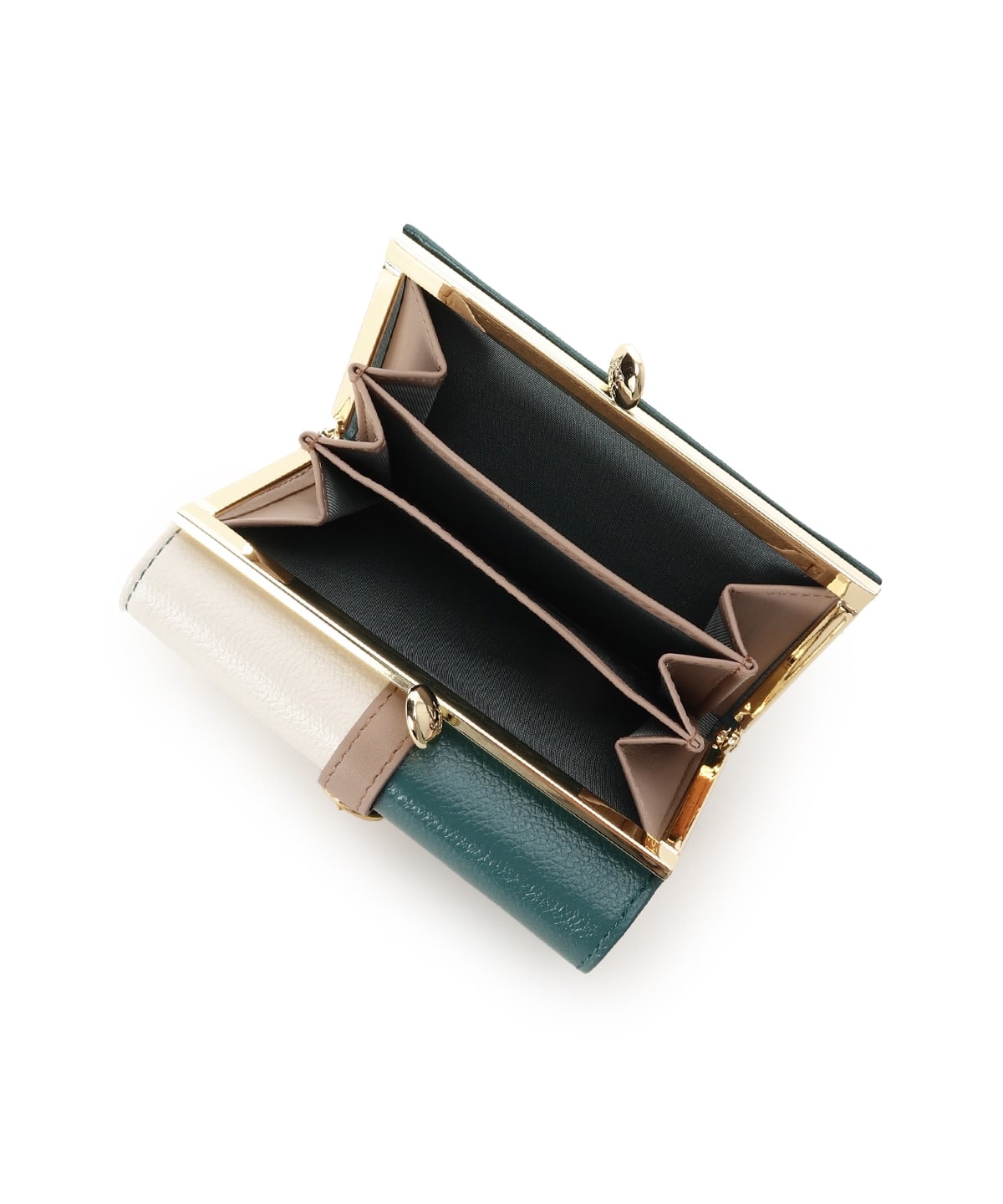 バイカラーフロントベルト 口金折財布 グリーン 00