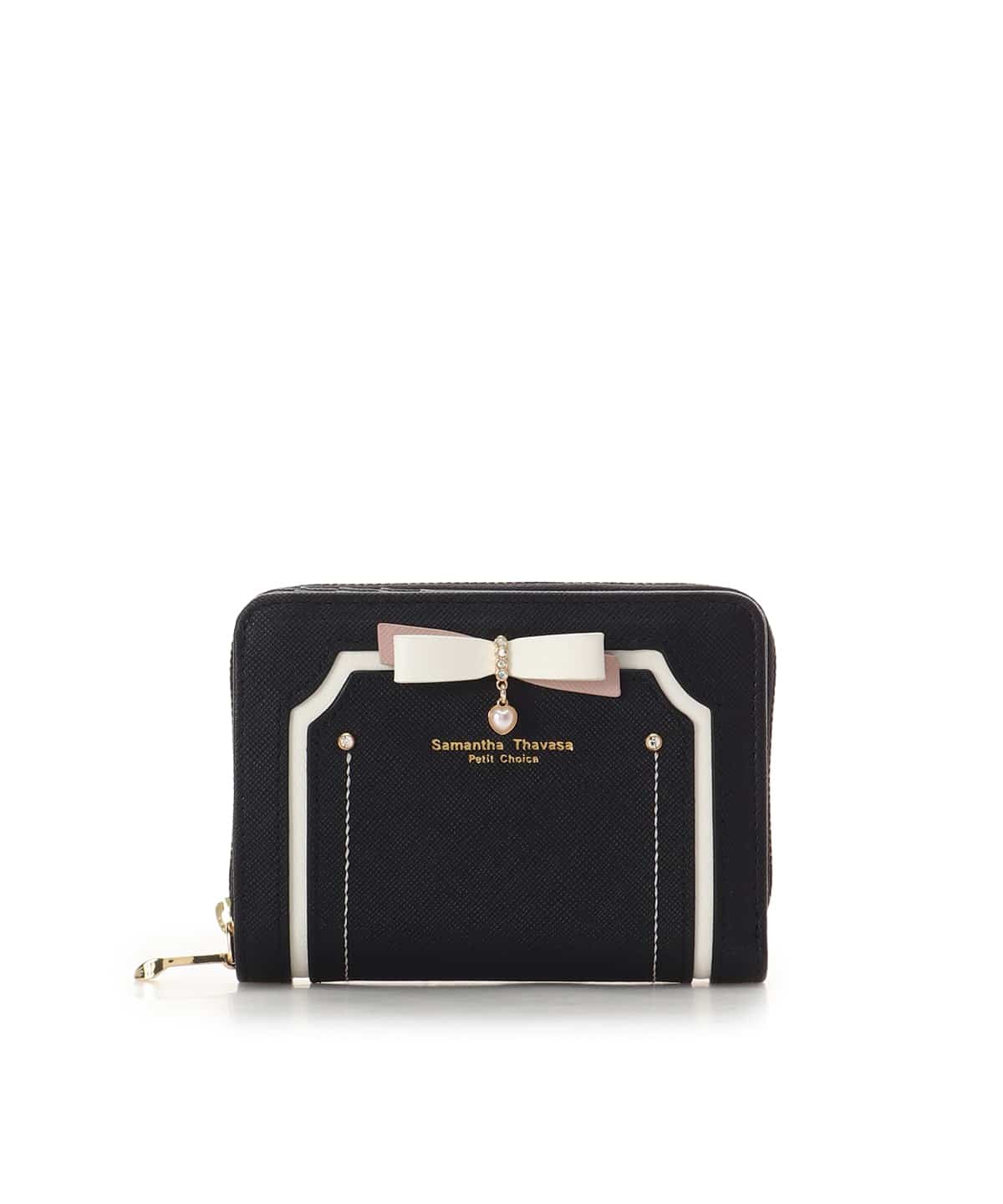 バイカラーリボン 折財布 ブラック 00