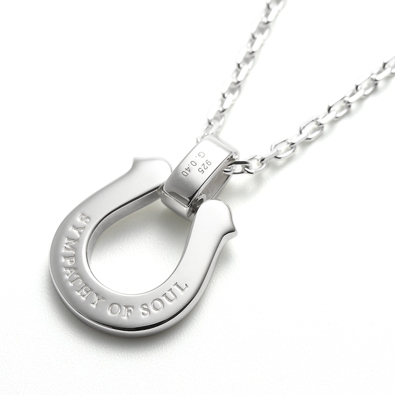 Extra Large Horseshoe Pendant w/LG Diamond + Square Chain 2.0mm Natural -  Silver 50cm