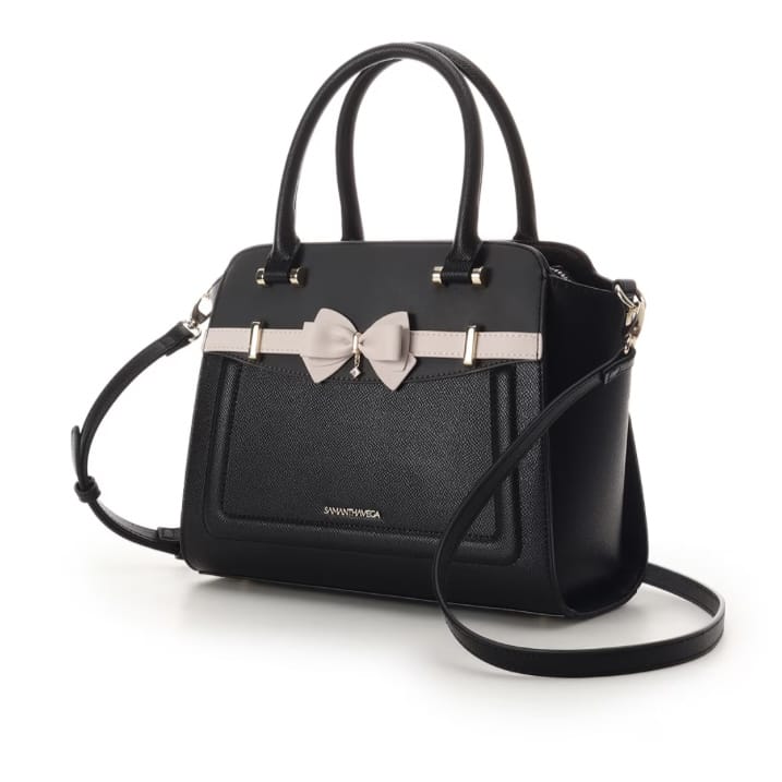 バイカラーアクセントリボンハンドバッグ