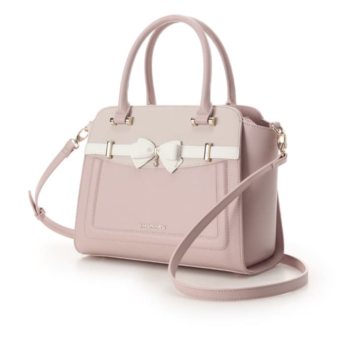 バイカラーアクセントリボンハンドバッグ